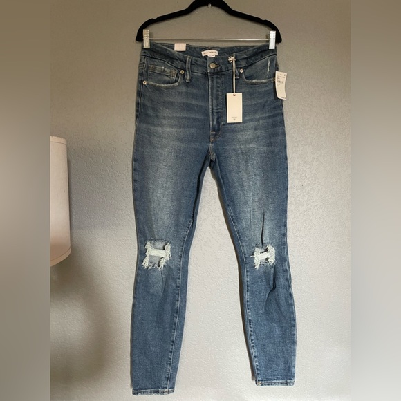 NWT Good American Good Waist Skinny Jeans Distressed Blue Wash Indigo144 Size 10 - Picture 10 of 10